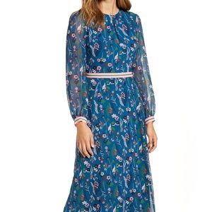 Boden Ellen Floral Long Sleeve Tea Length Dress - Size 16